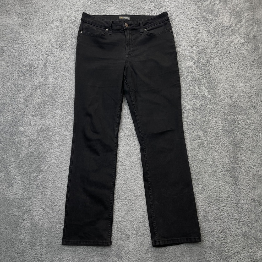 Lee Jeans Womens 32x28 Black Straight Leg Mid Rise Regular Fit Denim Logo Cotton